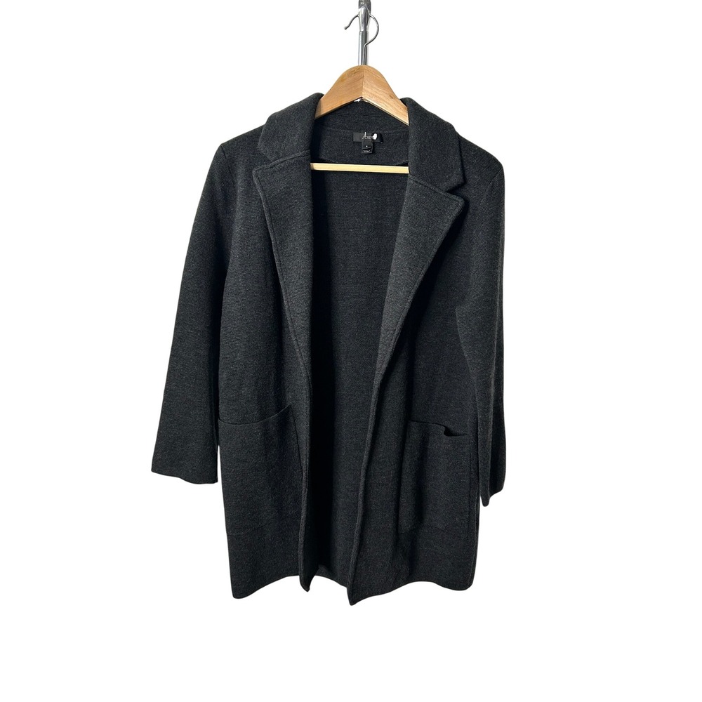J.Crew Sweater Blazer Charcoal Gray 100% Merino Wool Open Front G7746 S